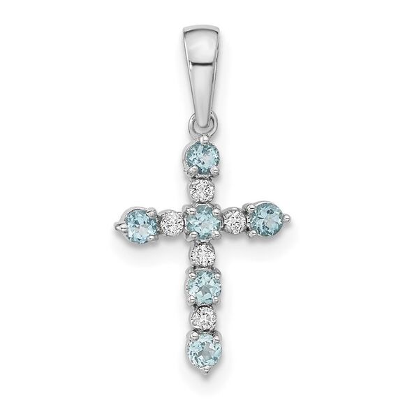 Kazi Luxury 14k White Gold Blue Topaz and Diamond Cross Pendant